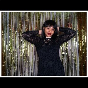 Beautiful mesh black dress with flower pattern